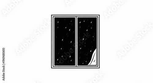 Window with rain streaks, a simple doodle-style illustration