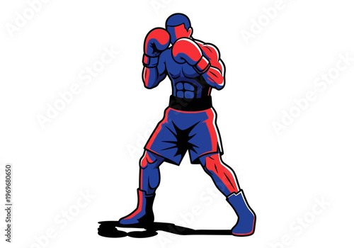 Boxing fighter in fighting stance ready for combat sports or athletic competition illustration