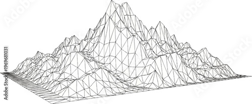 Wireframe mesh depicting abstract, jagged peaks and valleys, resembling terrain