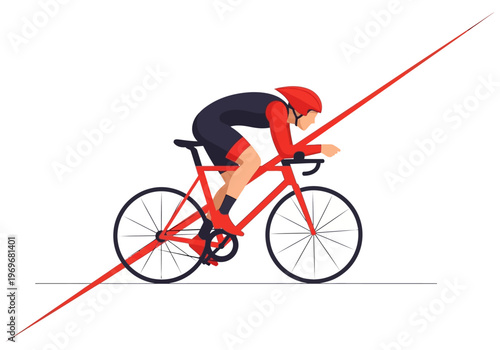 Cyclist in aerodynamic position on a road bicycle during a race