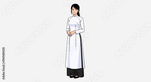 Vietnamese woman in traditional Ao Dai dress, isolated on white background