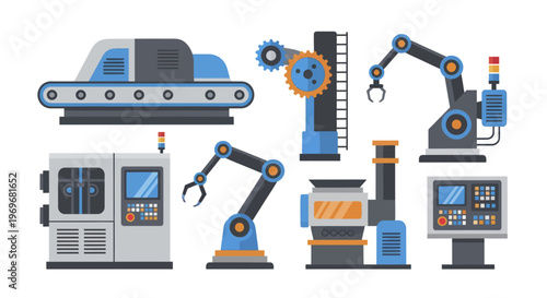 Industrial Automation Equipment Set Robotic Arms Conveyor Machine Control Panel.