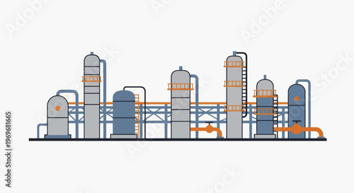 Industrial Chemical Plant with Tall Towers and Pipelines.