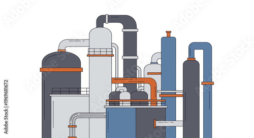 Industrial Chemical Plant Equipment and Piping System.