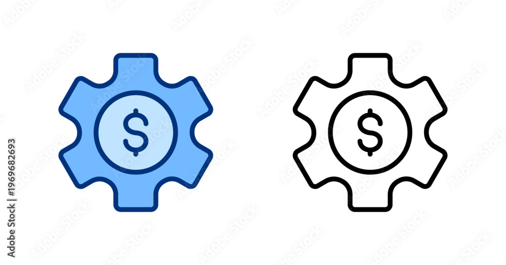 Obraz premium Money Settings thin line, solid icon set. Fintech, Financial Technology, Digital Mobile Banking, Finance, Dollar, concept. Blue, black outline vector icons.