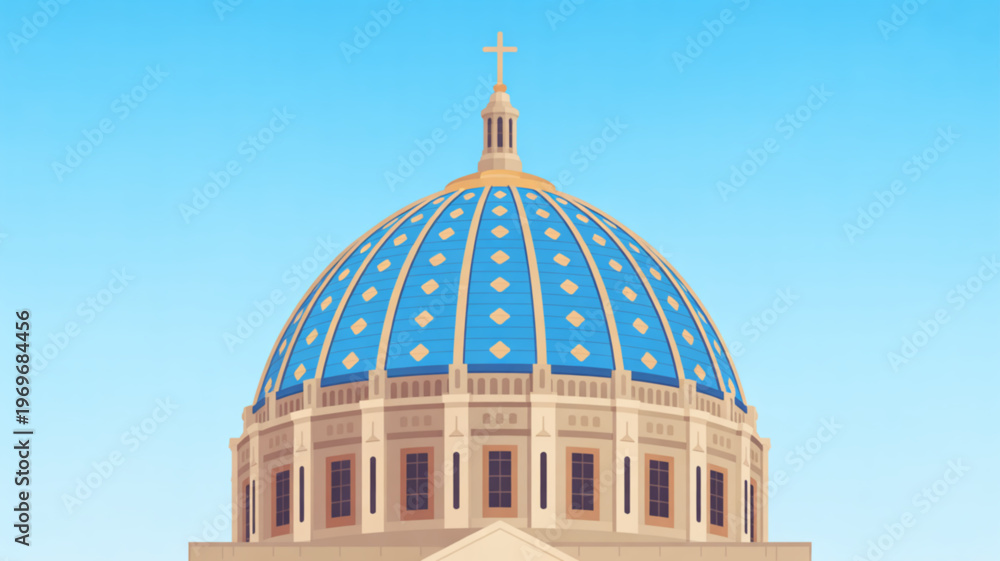 Obraz premium St peter's basilica dome with blue roof and gold accents against clear blue sky vatican city landmark architecture