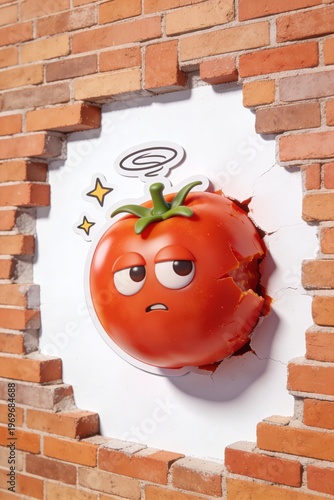 red tomato on a brick wall