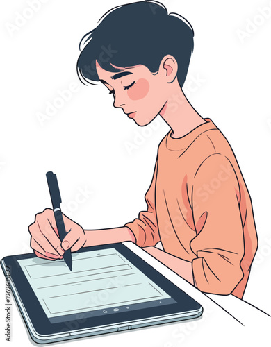 	
Illustrazione vettoriale di uno studente seduto o in piedi mentre studia e prende appunti. Concetto di apprendimento, concentrazione, educazione e studio, ideale per scuola, università e formazione.