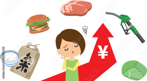 物価高騰で困る主婦のイメージイラスト