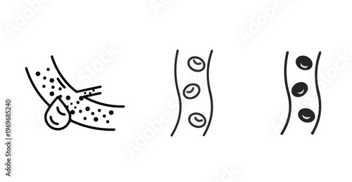 Blood Flow in Human Veins and Red Blood Cell Vector Icons Set