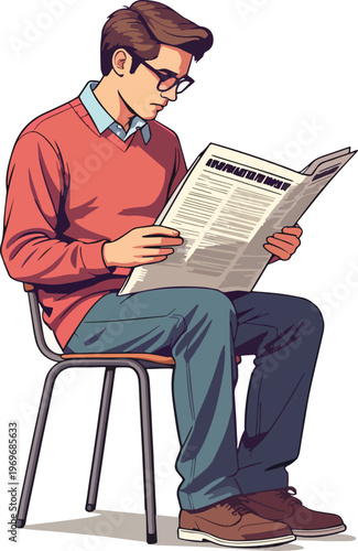 uomo che legge un libro rivista o giornale seduto vettoriale	
