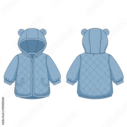 Baby Quilted Jacket with Bear Ear Hood Technical Drawing