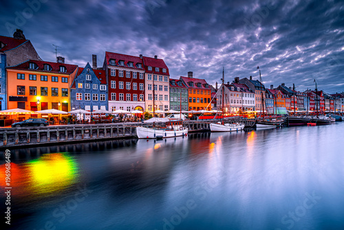 Photography Colorful buildings of Nyhavn in Copenhagen at dawn, Denmark