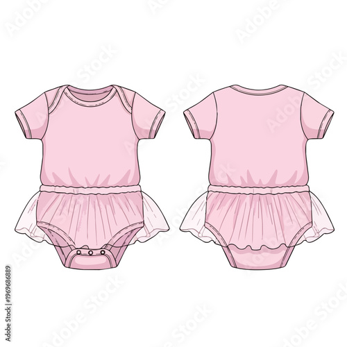 Pink Baby Bodysuit with Tutu Skirt Fashion Illustration