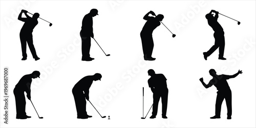 Silhouette Collection Of Golfers In Various Poses During A Game sport recreation