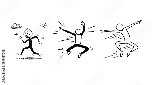 A stick figure illustration of people expressing joy and freedom through dynamic movements