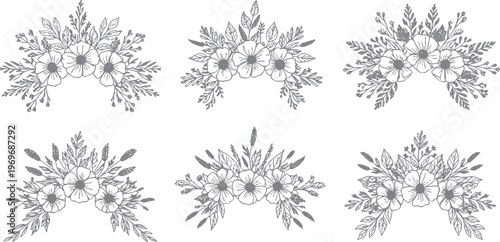 Floral swag and border elements for design with hand drawn with white background
