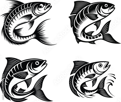 Retro fishing illustration vector with bass fish and fisherman design.