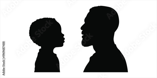 Silhouette Profile of Father and Son Looking at Each Other on White Background vector illustration