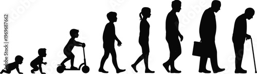 Silhouette progression of human life from baby to elderly person human life cycle crawling