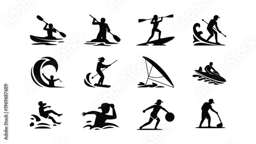 Canvas Print Vector illustration of 12 dynamic silhouettes showcasing sports activities like