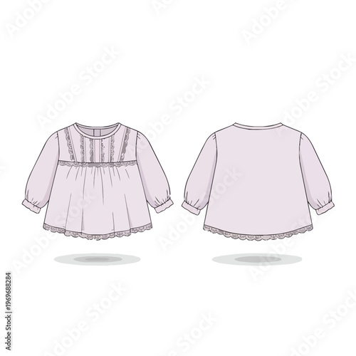 Fashion Illustration of a Baby Girl Blouse with Lace Details