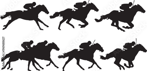 Set of cowboy and horse silhouettes - Western riding discipline Reining vector collection