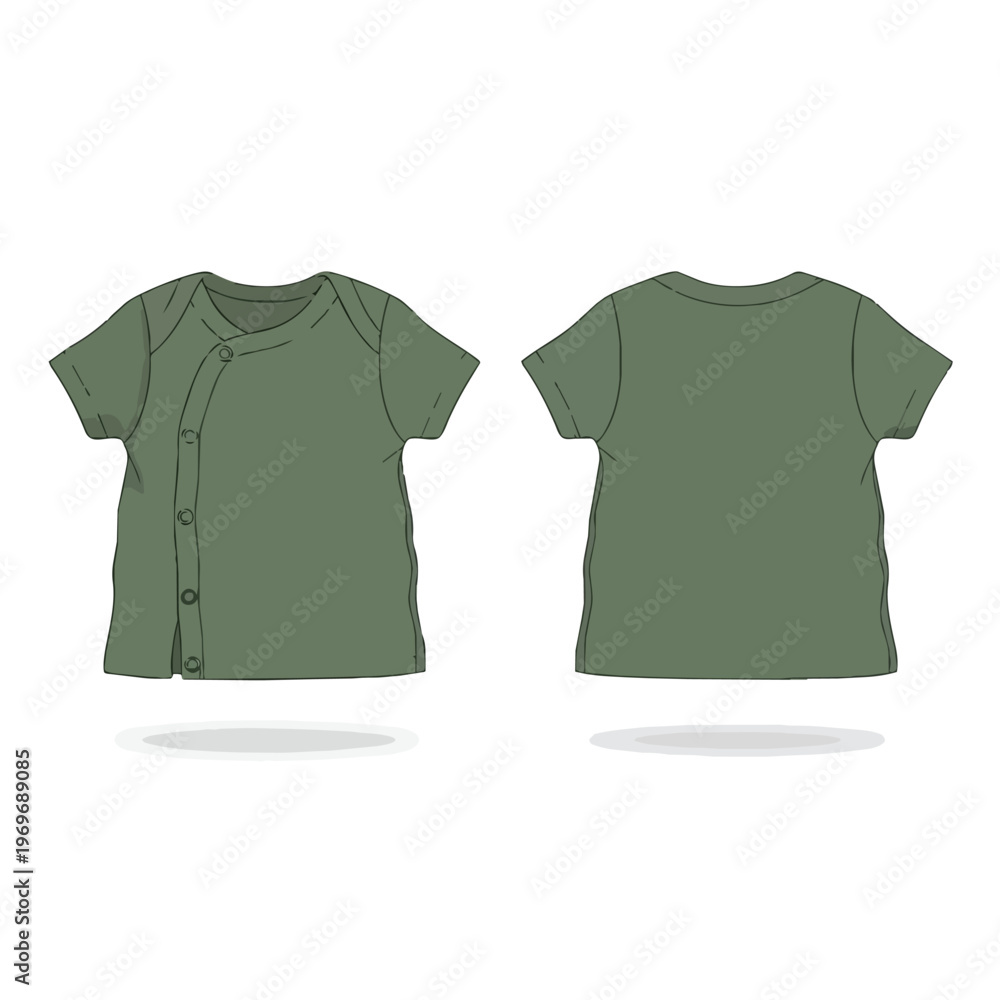 Naklejka premium Baby T-Shirt Flat Sketch in Olive Green