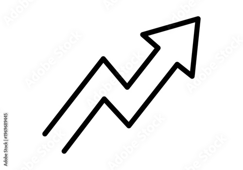 Icono de una flecha negra con contorno de línea doble y trayectoria ascendente que simboliza el crecimiento y progreso