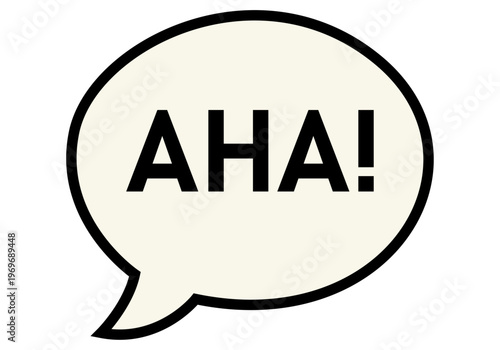 Icono de una burbuja de diálogo con el texto aha que representa una idea repentina o un descubrimiento creativo
