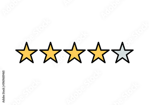 Icono de cinco estrellas alineadas con cuatro de ellas resaltadas en color amarillo para representar una calificación o reseña