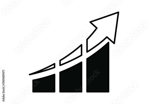 Icono de un gráfico de barras con una flecha ascendente que simboliza el crecimiento empresarial y financiero