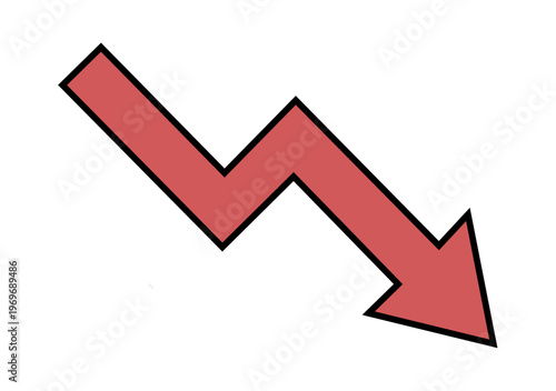 Icono de una flecha roja descendente con forma de rayo que simboliza la caída económica o el fracaso financiero