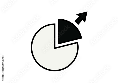 Icono de un gráfico circular con una sección destacada y una flecha negra que señala hacia afuera para indicar crecimiento