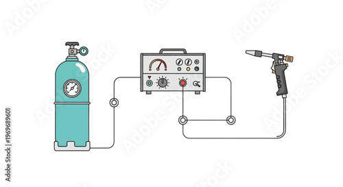 Industrial Welding Equipment Illustration with Gas Cylinder Machine and Torch