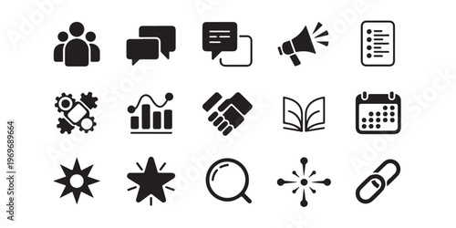 Set of 15 vector icons for business, communication, and success services
