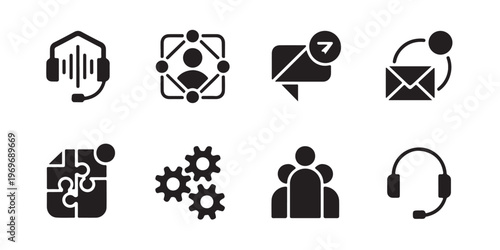 Customer support and call center service icons set for business communication and assistance