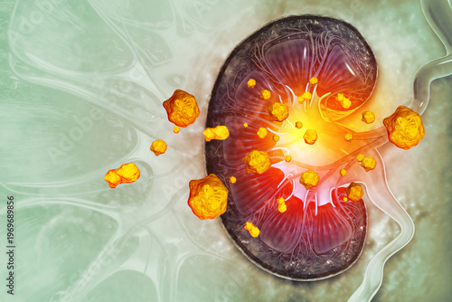 Informative illustration of kidney stones. 3d illustration