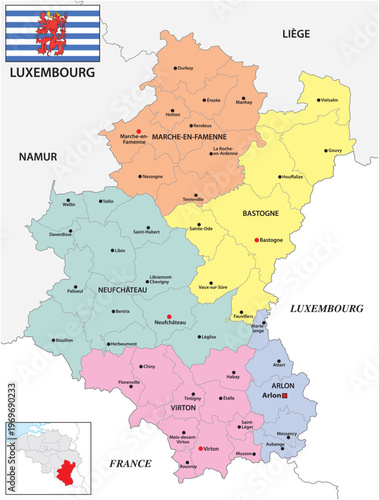 Administrative map of the Belgian province of Luxembourg