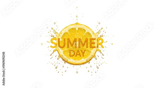 A vibrant illustration of a lemon slice with the words Summer Day written in bold yellow letters