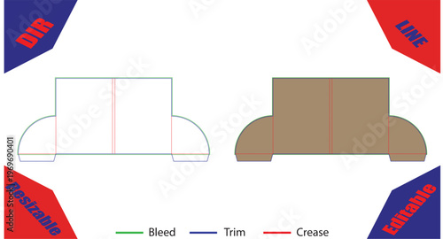 Blue red lined paper template with bleed trim and crease guides