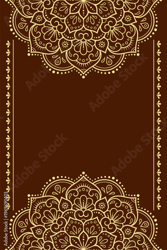 Frame in eastern tradition. Stylized with henna tattoos decorative pattern for decorating covers for book, notebook, casket, magazine, postcard and folder. Flower border in mehndi style.