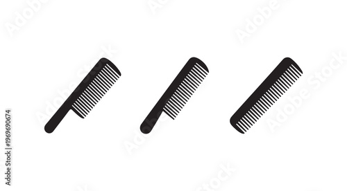 Three black widetooth combs for hair care and styling tools on white background  hair combs