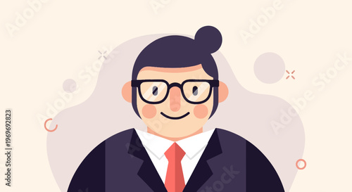 Stylized portrait of a person in formal attire, wearing glasses