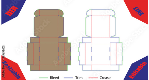 Flat lay of paper craft envelope template with bleed trim and crease lines