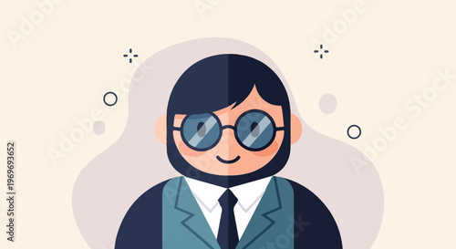 Stylized portrait of a smiling person with glasses and beard
