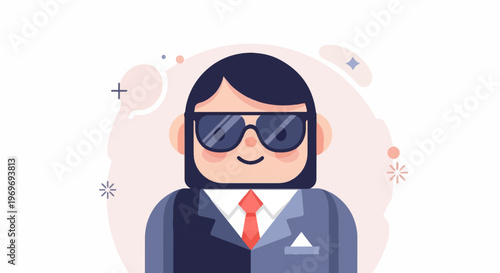 Stylized portrait of person in suit, tie, and sunglasses