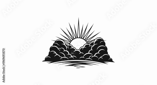 Sunbeams emerge over clouds, casting reflections on still water