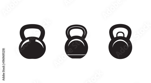 Three kettlebell silhouettes in different orientations for fitness and exercise concepts  workout and strength training equipment icons