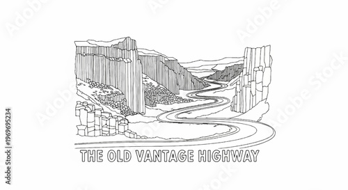 Winding road through a canyon of columnar basalt formations